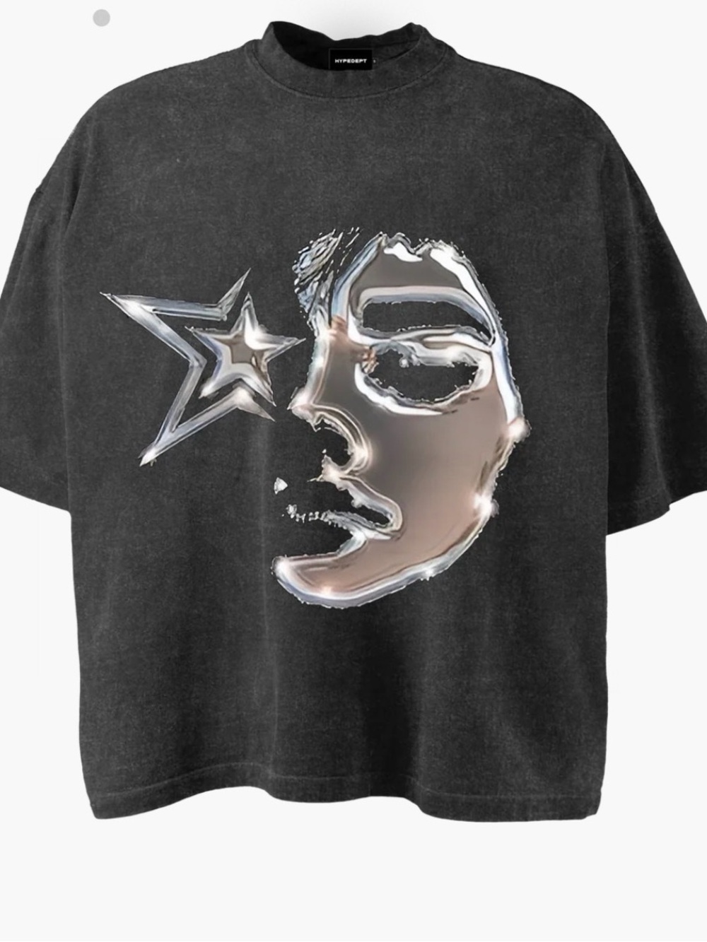 Hypedept  Black Graphic Tee with Metallic Face & Star